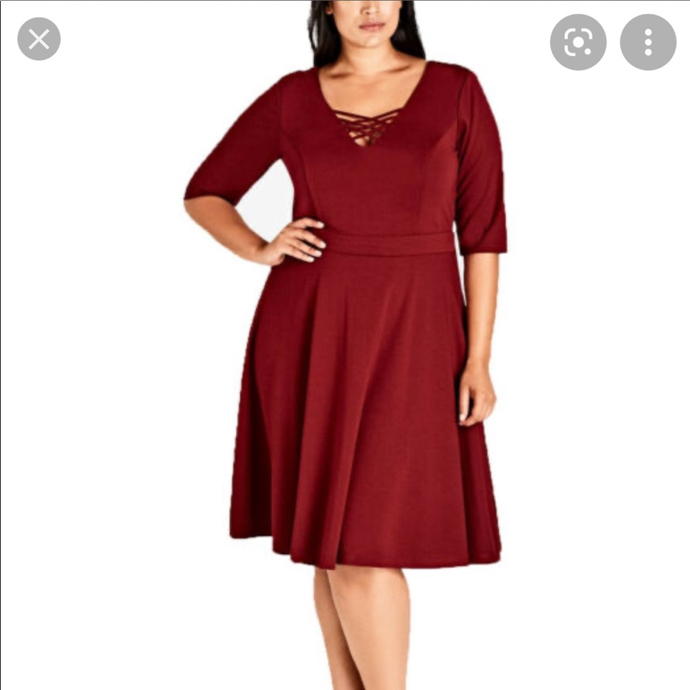 City Chic Red 3/4 Sleeved Retro Swing Dress